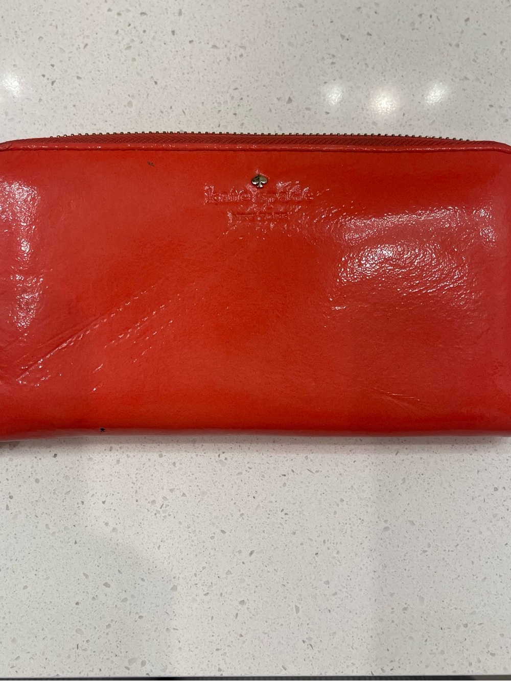 Kate Spade Red Orange Patent Leather Zip Around Continental Wallet Card Holder